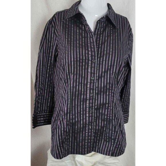 Apt. 9 Large Petite Blouse Striped Women's 3/4 sleeves stretchy LIKE NEW - Picture 5 of 6